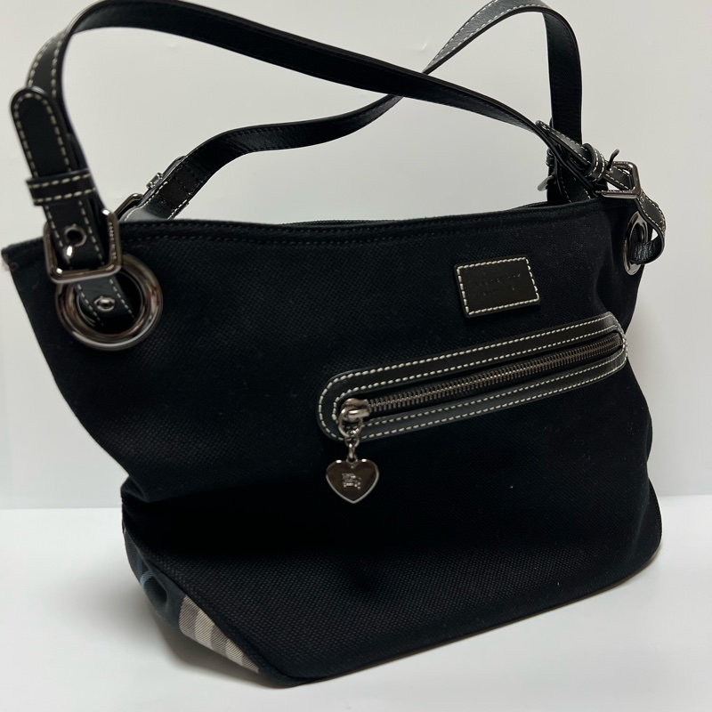 Burberry Blue Label 女士品牌手提包、黑色帆布材質、格紋圖案-12