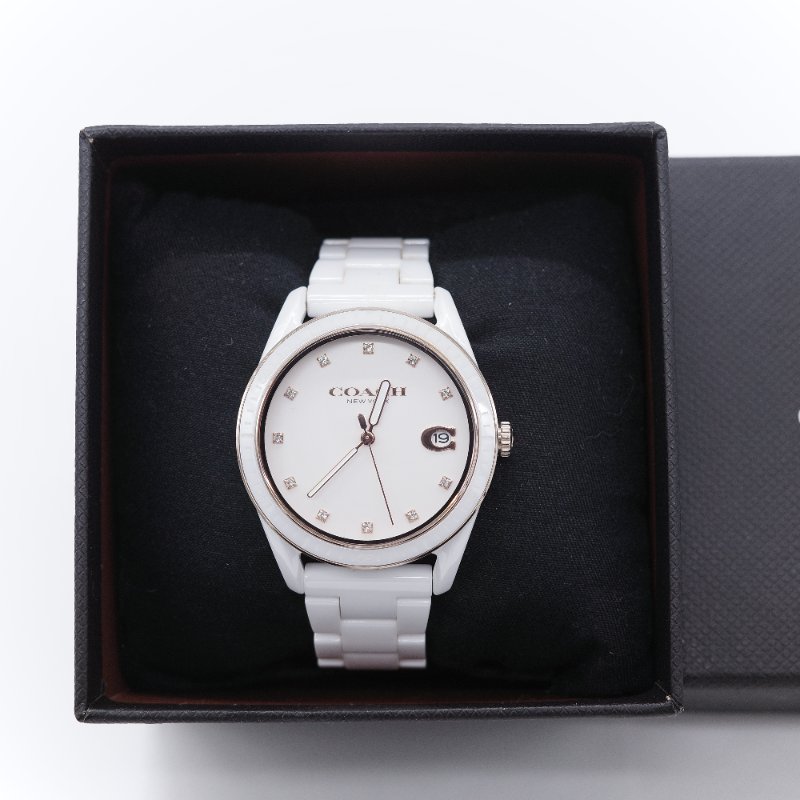 Coach 蔻馳 Preston 白色 陶瓷鍊帶 女錶-1