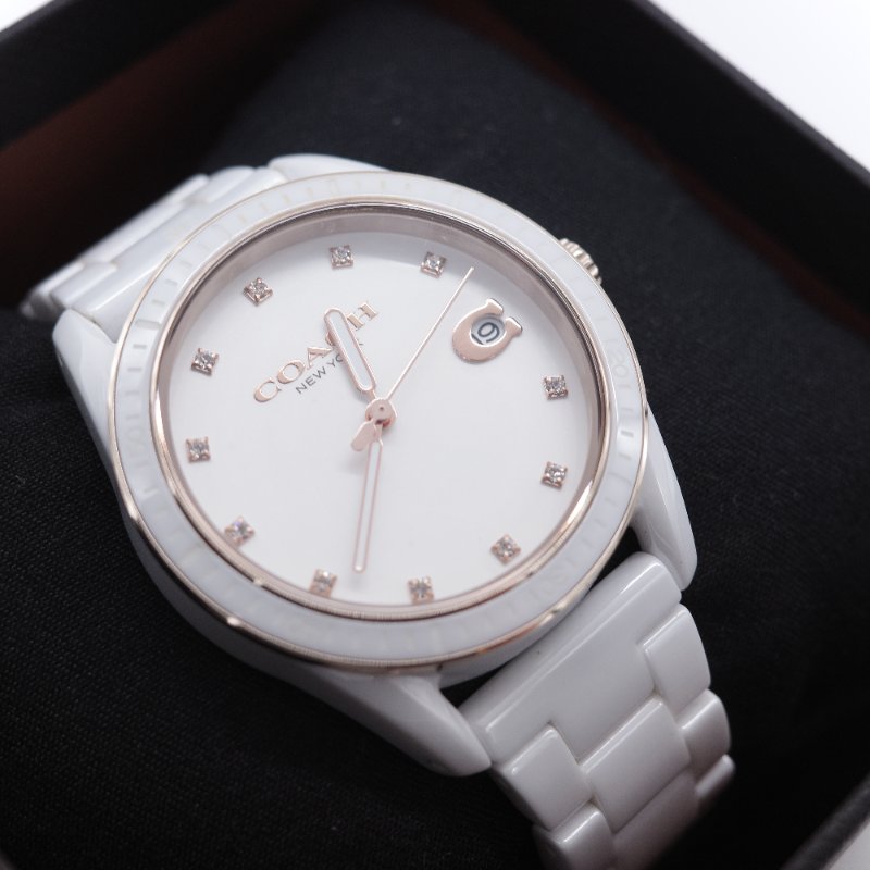 Coach 蔻馳 Preston 白色 陶瓷鍊帶 女錶-2