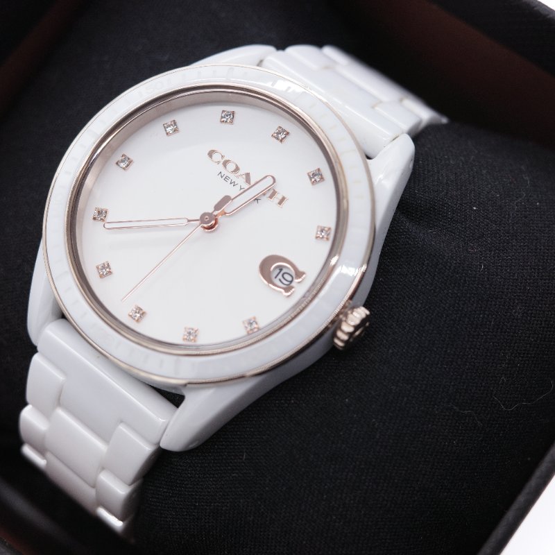 Coach 蔻馳 Preston 白色 陶瓷鍊帶 女錶-3