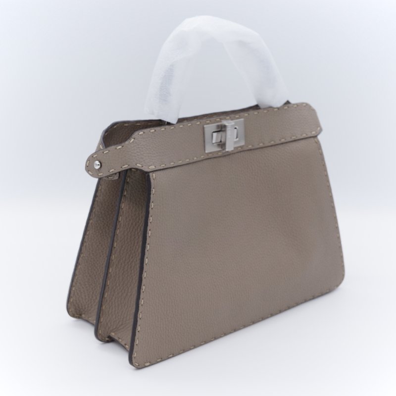 Fendi 芬迪 Peekaboo I See U Small 經典米褐色 小牛皮 手提斜背包-2