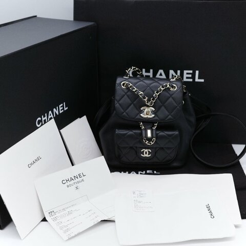 全網最低（閒置品♥️未使用）Chanel 香奈兒  Duma  粒面牛皮 經典黑色 菱格紋  雙肩 後背包 全網最低價 2024 年購買憑證