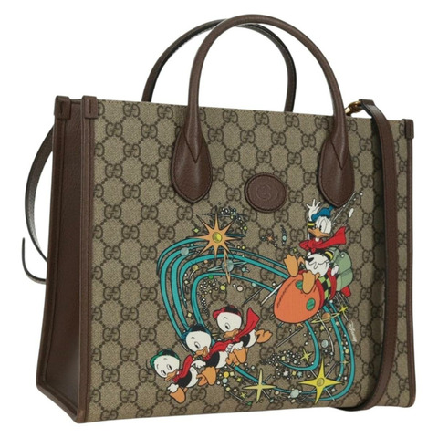 GUCCI GG Supreme 唐老鴨手提包 PVC 兩用 米色 金色 648134 正品 161733SAM