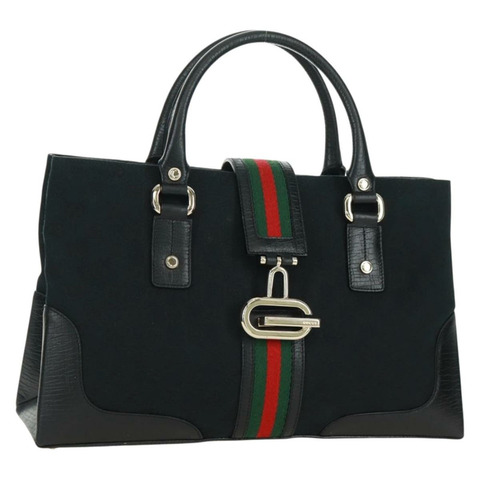 GUCCI GG帆布織帶雪莉系列手提包 黑色 金色 紅色 131325 正品 166893SAM