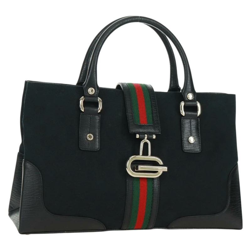 【日本直送】GUCCI GG帆布織帶雪莉系列手提包 黑色 金色 紅色 131325 正品 166893SAM-0