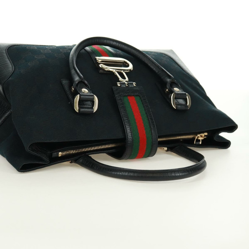 【日本直送】GUCCI GG帆布織帶雪莉系列手提包 黑色 金色 紅色 131325 正品 166893SAM-5