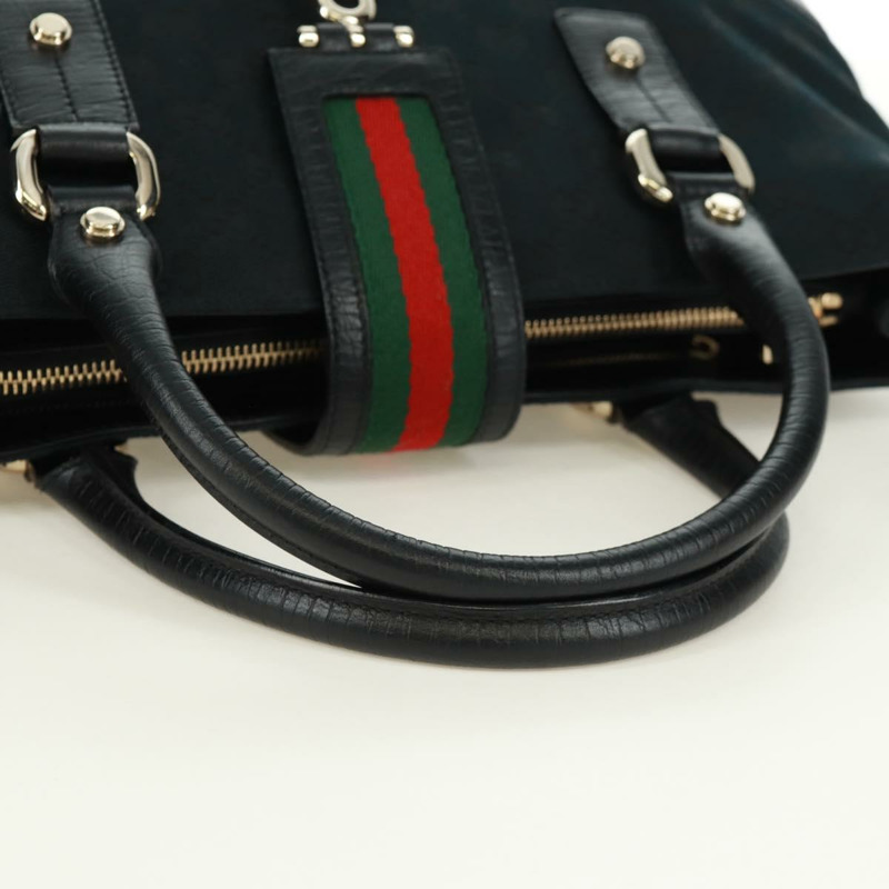 【日本直送】GUCCI GG帆布織帶雪莉系列手提包 黑色 金色 紅色 131325 正品 166893SAM-6