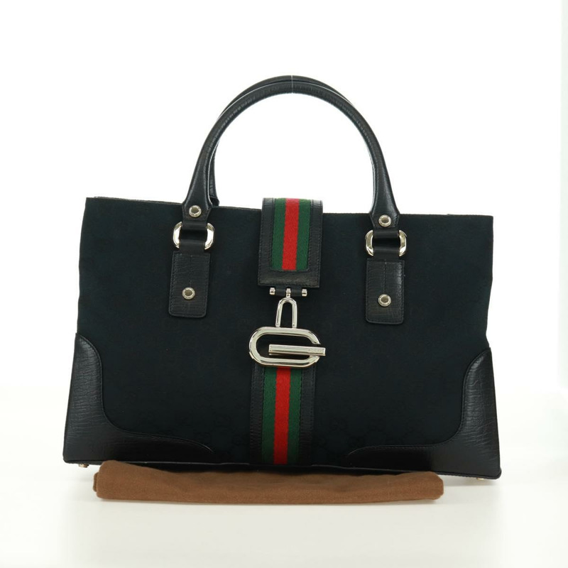 【日本直送】GUCCI GG帆布織帶雪莉系列手提包 黑色 金色 紅色 131325 正品 166893SAM-11