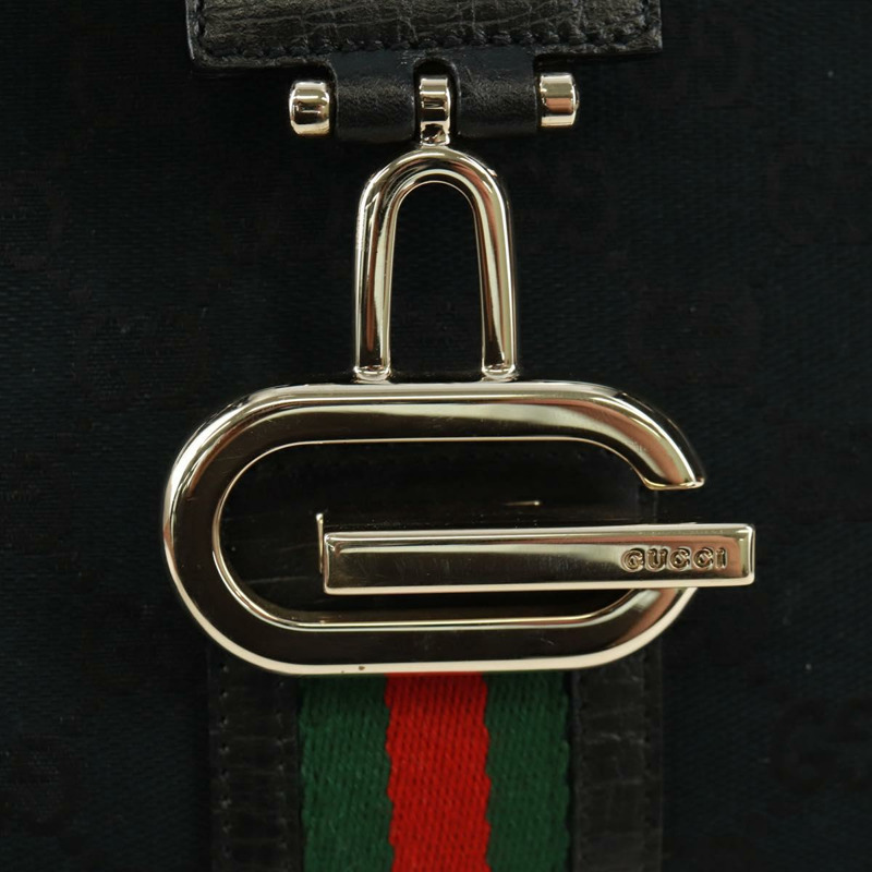 【日本直送】GUCCI GG帆布織帶雪莉系列手提包 黑色 金色 紅色 131325 正品 166893SAM-17