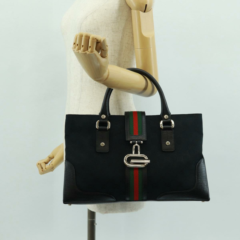 【日本直送】GUCCI GG帆布織帶雪莉系列手提包 黑色 金色 紅色 131325 正品 166893SAM-25