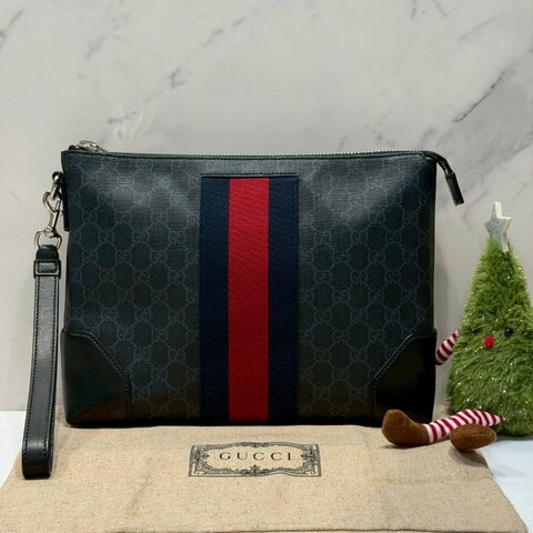 GUCCI GG Supreme黑灰手拿包