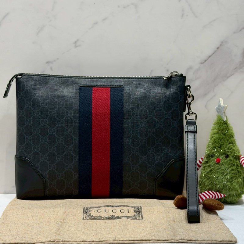 GUCCI GG Supreme黑灰手拿包-1