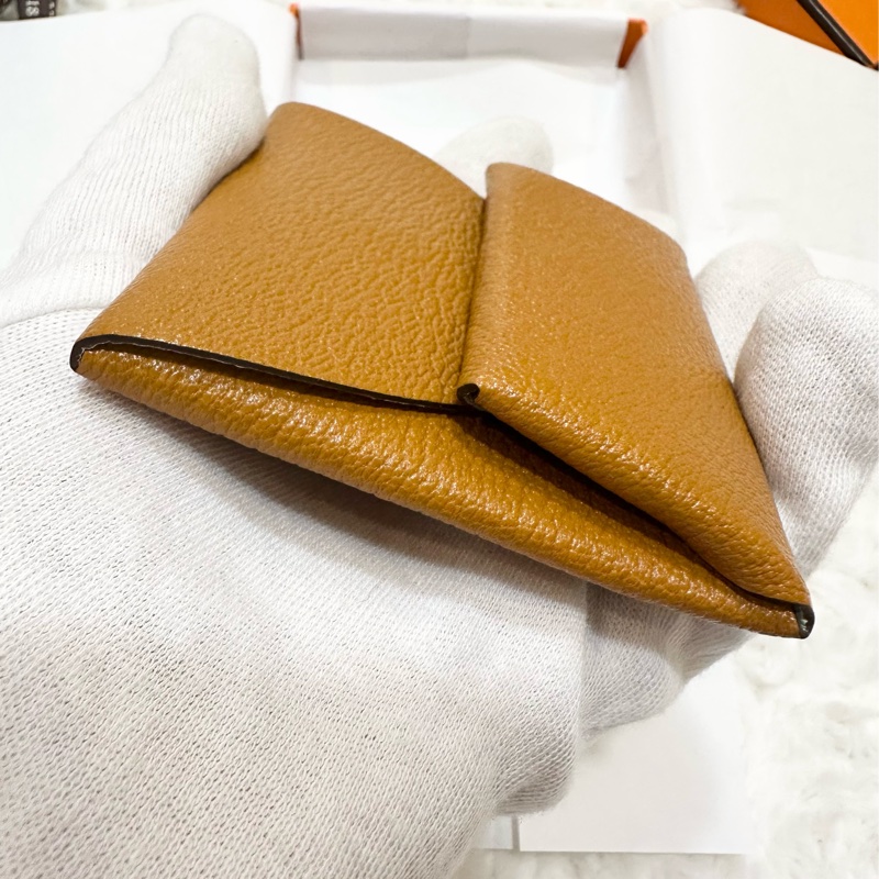 全新 HERMES Bastia Verso山羊皮 雙色拼零錢包 焦糖色 + 薄荷綠-2