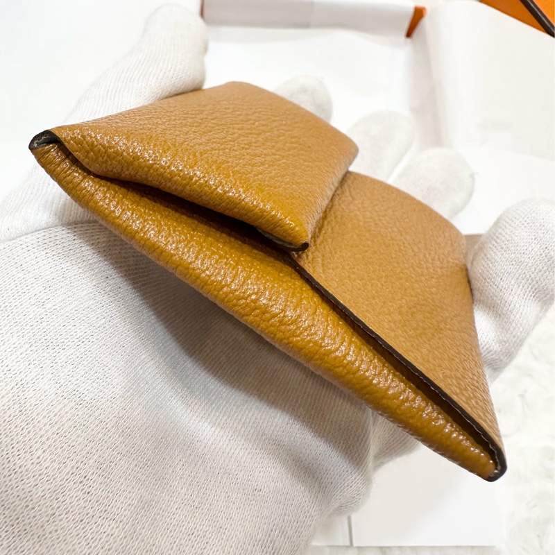 全新 HERMES Bastia Verso山羊皮 雙色拼零錢包 焦糖色 + 薄荷綠-3