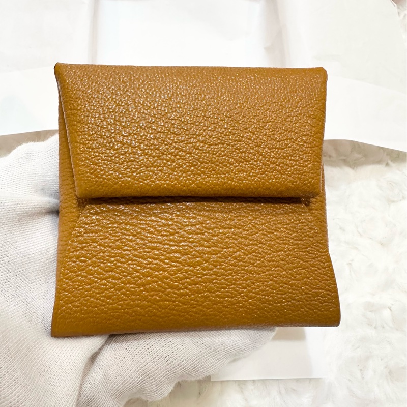 全新 HERMES Bastia Verso山羊皮 雙色拼零錢包 焦糖色 + 薄荷綠-4