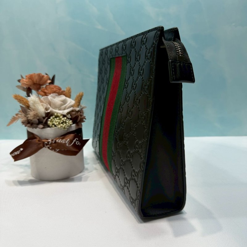 GUCCI Supreme 壓紋紅綠織帶手拿包-2