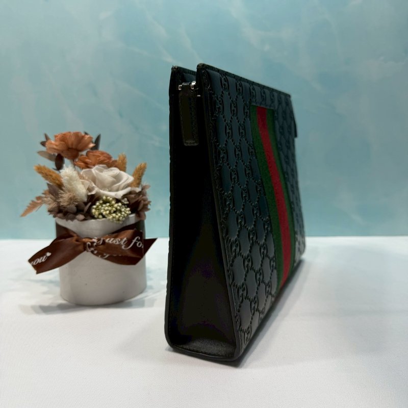 GUCCI Supreme 壓紋紅綠織帶手拿包-3