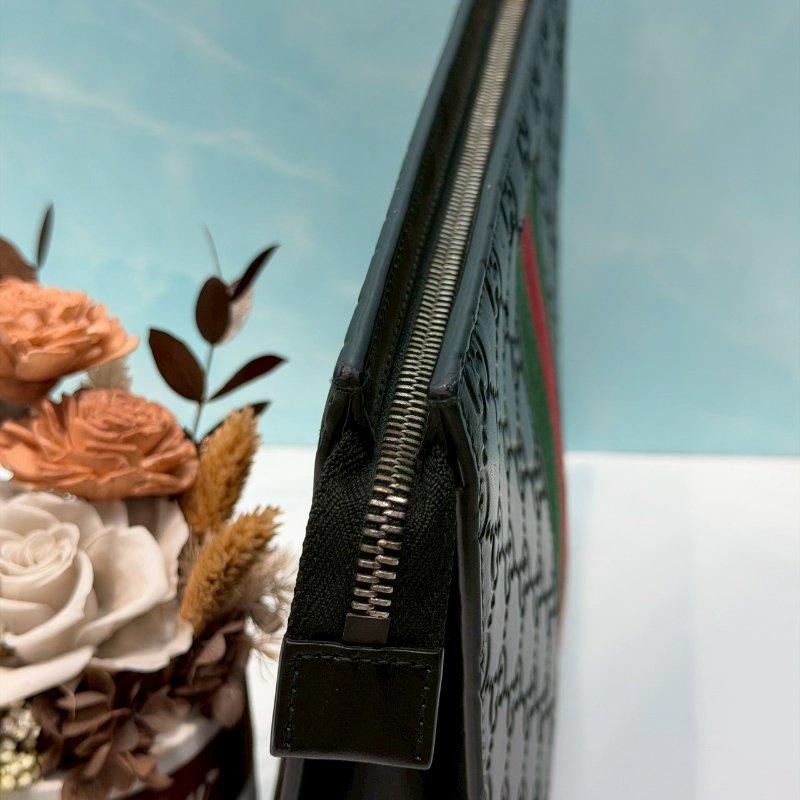 GUCCI Supreme 壓紋紅綠織帶手拿包-6