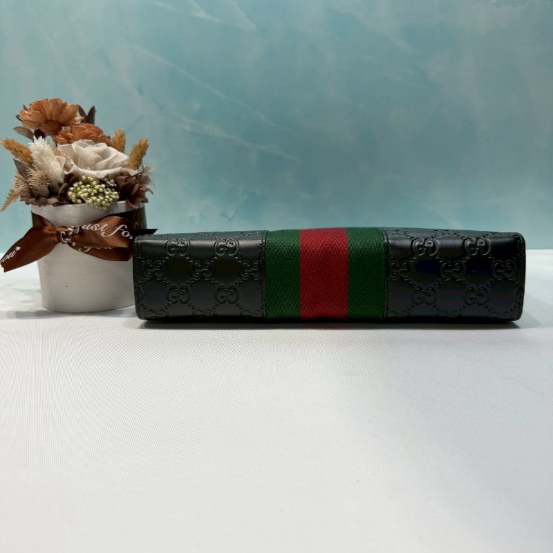 GUCCI Supreme 壓紋紅綠織帶手拿包-7