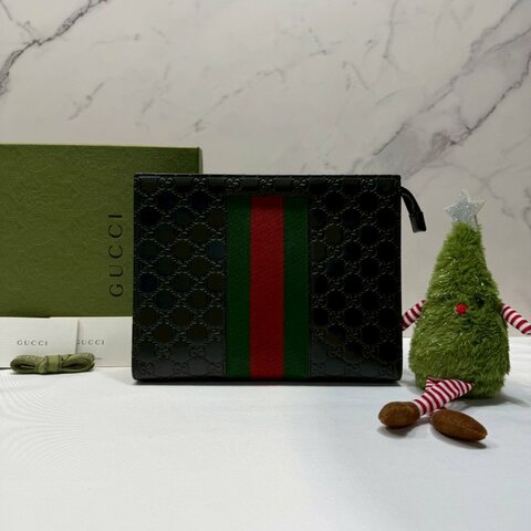 GUCCI Supreme 紅綠織皮革手拿包