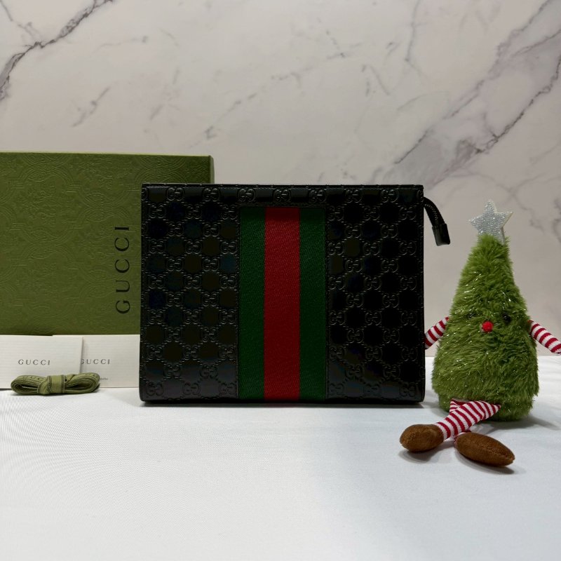 GUCCI Supreme 紅綠織皮革手拿包-0