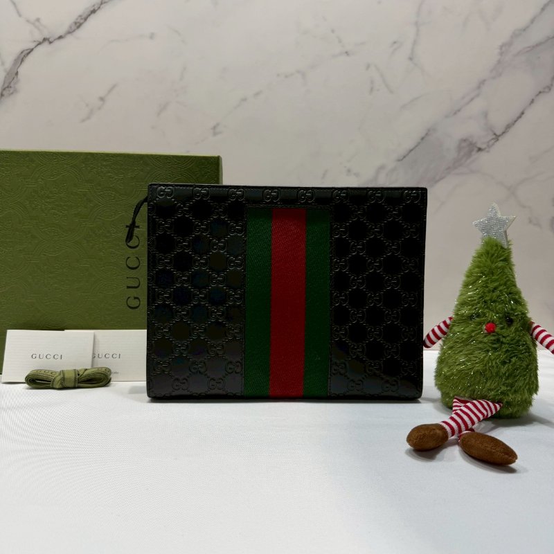 GUCCI Supreme 紅綠織皮革手拿包-1