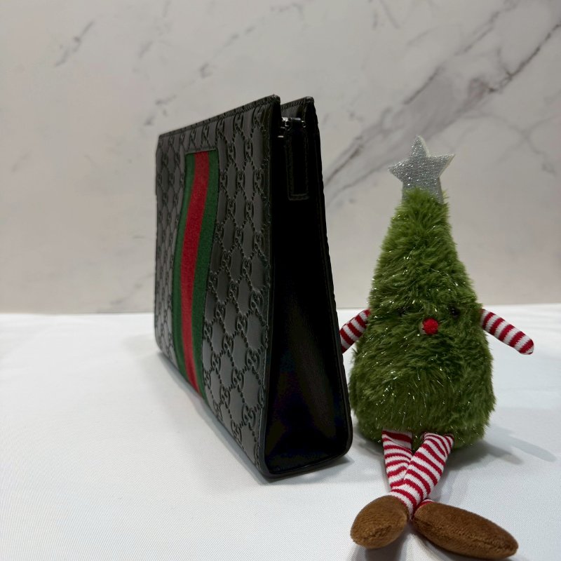 GUCCI Supreme 紅綠織皮革手拿包-2