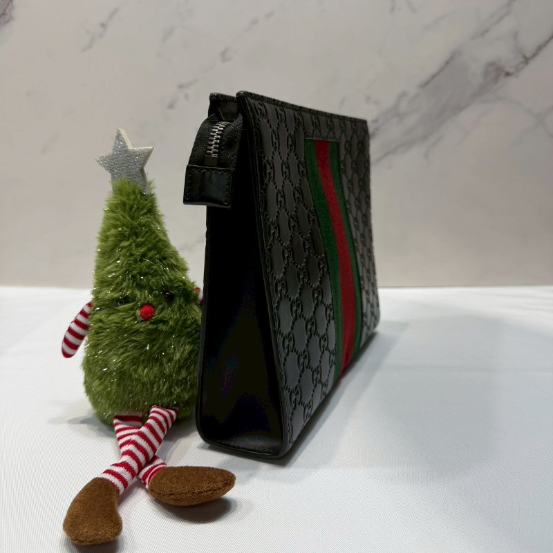 GUCCI Supreme 紅綠織皮革手拿包-3