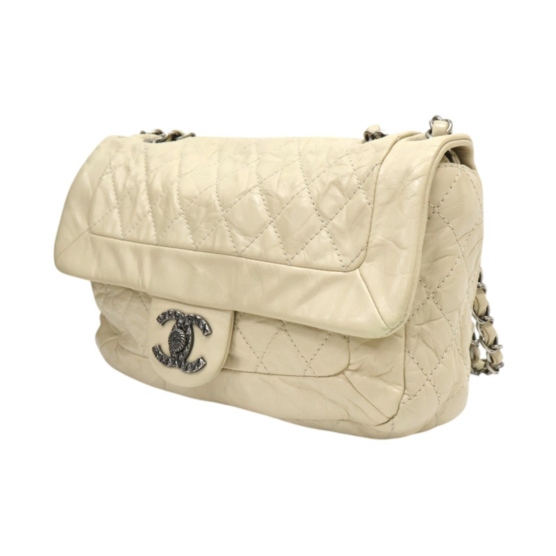 米色 牛皮 Matelasse 復古鏈 斜背包 肩背包 銀扣【CHANEL 香奈兒】-3