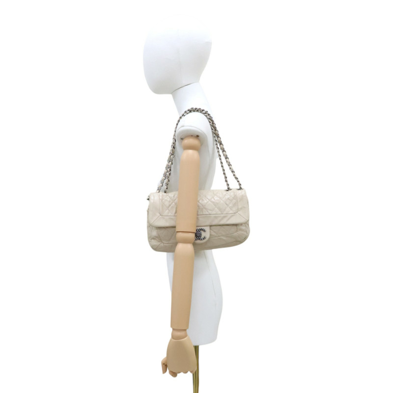 米色 牛皮 Matelasse 復古鏈 斜背包 肩背包 銀扣【CHANEL 香奈兒】-6