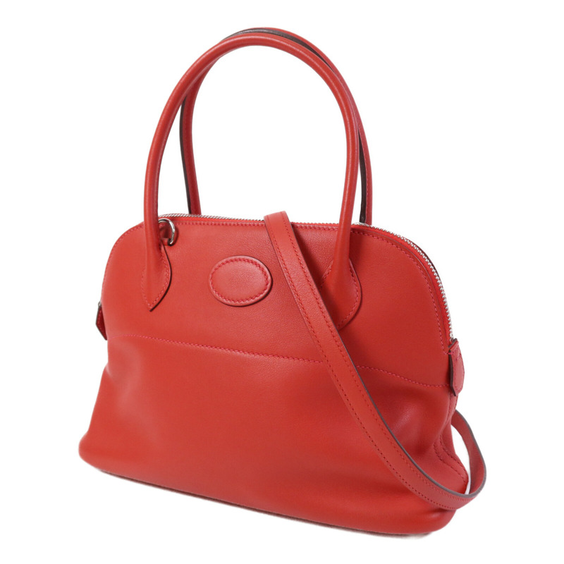 HERMES Swift皮革Bolide 27銀扣手挽肩背兩用袋Rouge Tomate-2