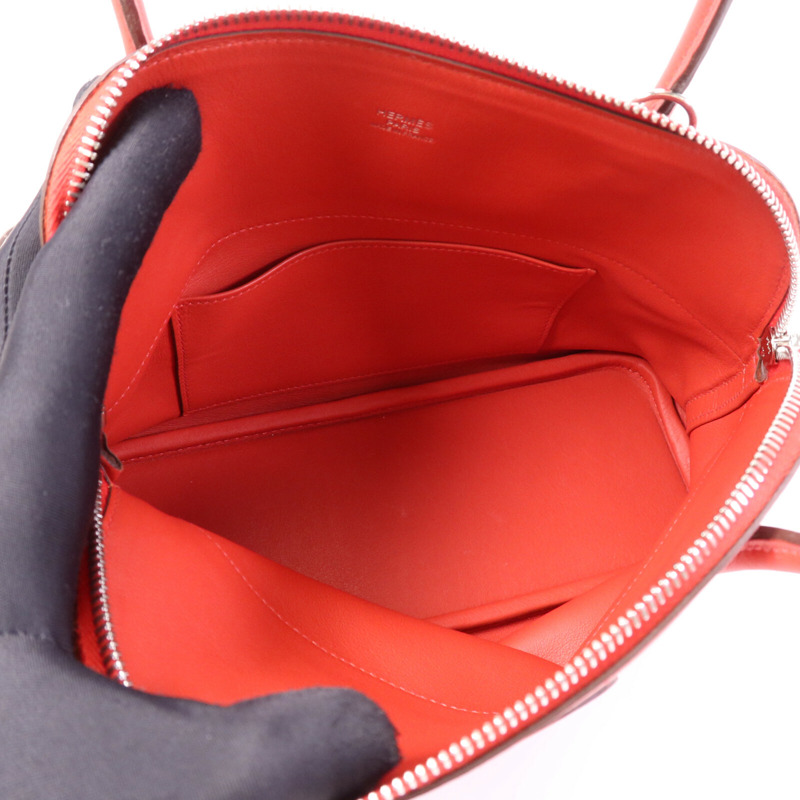 HERMES Swift皮革Bolide 27銀扣手挽肩背兩用袋Rouge Tomate-7