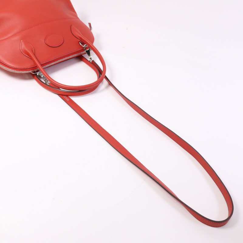 HERMES Swift皮革Bolide 27銀扣手挽肩背兩用袋Rouge Tomate-8