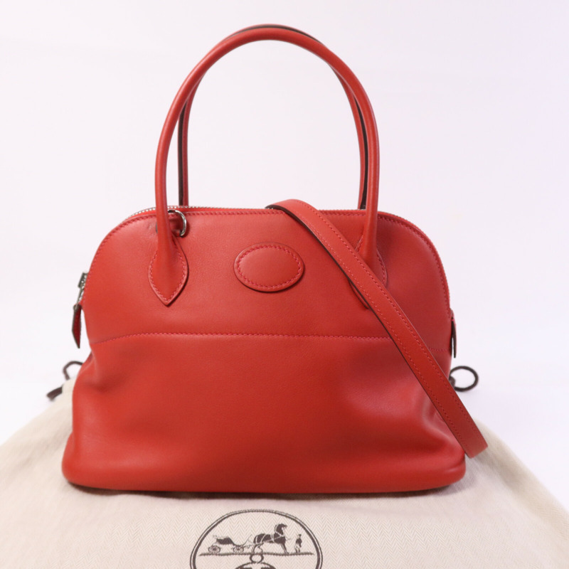 HERMES Swift皮革Bolide 27銀扣手挽肩背兩用袋Rouge Tomate-9