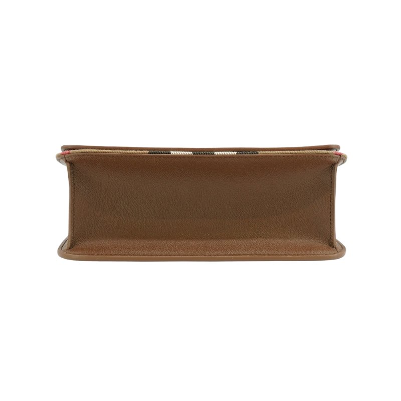 Burberry Mackford 格紋帆布拚皮革斜背包(80844891-咖)-3