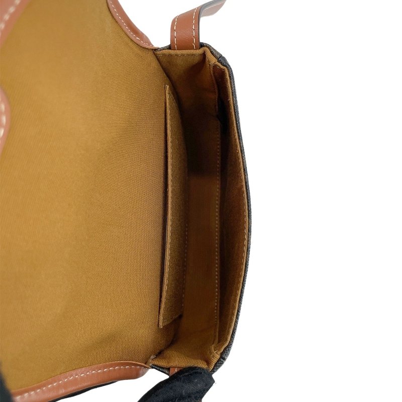 Celine 展示品 Besace Triomphe帆布迷你斜背包(黃褐色)-4