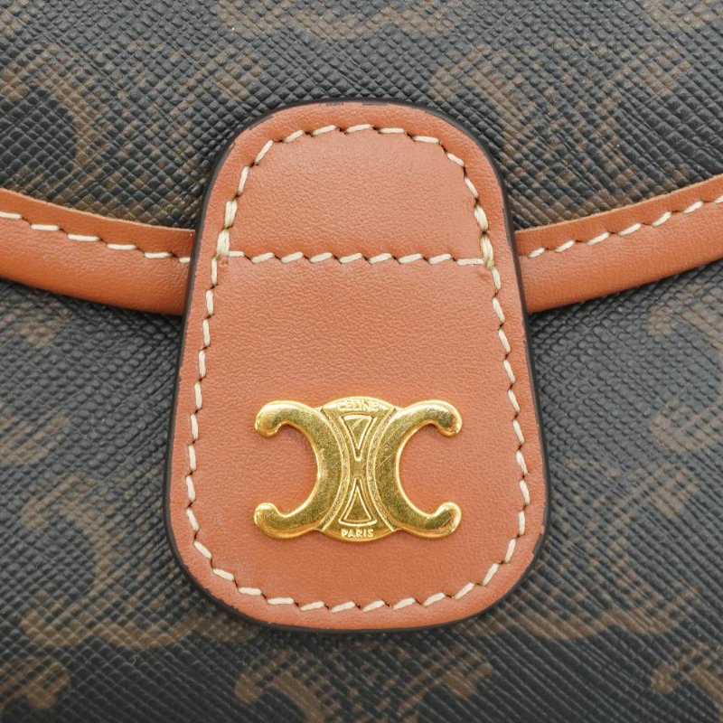 Celine 展示品 Besace Triomphe帆布迷你斜背包(黃褐色)-6