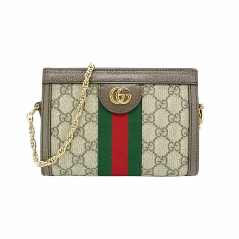 Gucci Ophidia GG帆布印花皮革飾邊磁釦手拿/斜背包-小(602676-烏木)