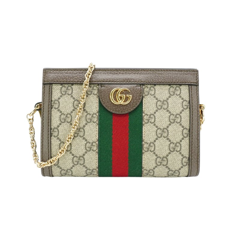 Gucci Ophidia GG帆布印花皮革飾邊磁釦手拿/斜背包-小(602676-烏木)-0