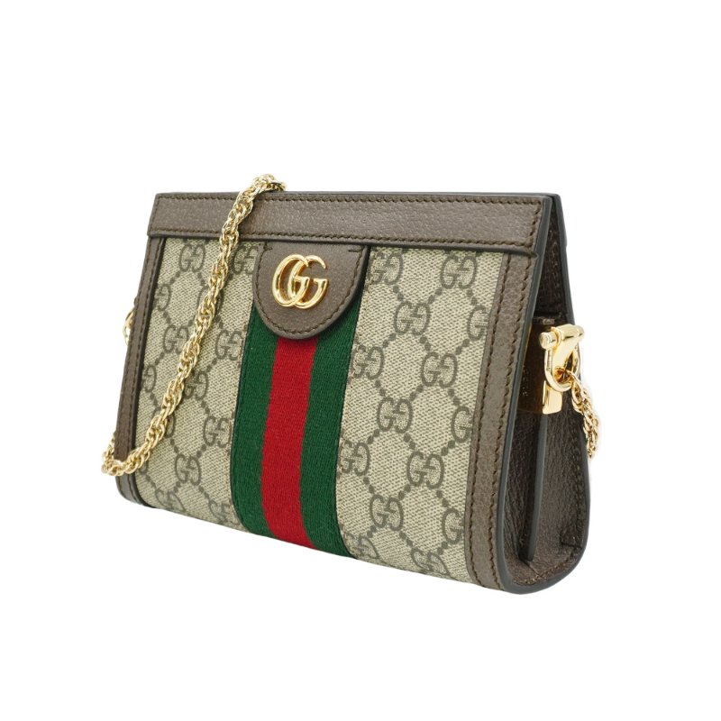 Gucci Ophidia GG帆布印花皮革飾邊磁釦手拿/斜背包-小(602676-烏木)-1