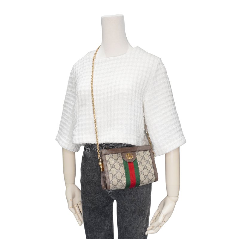 Gucci Ophidia GG帆布印花皮革飾邊磁釦手拿/斜背包-小(602676-烏木)-5