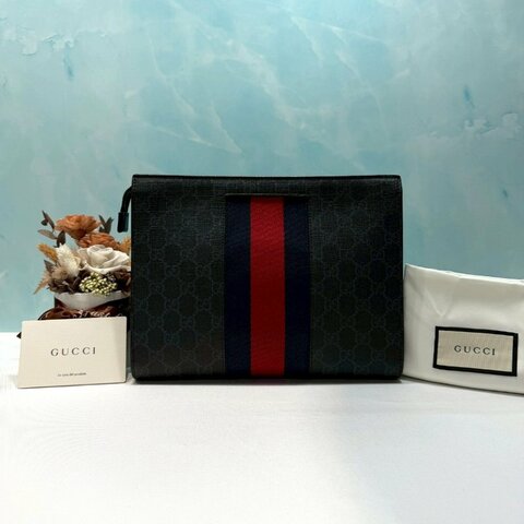 GUCCI 藍紅藍織帶手拿包