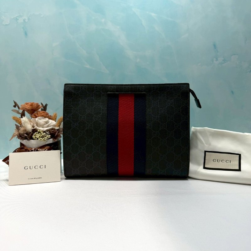 GUCCI 藍紅藍織帶手拿包-1