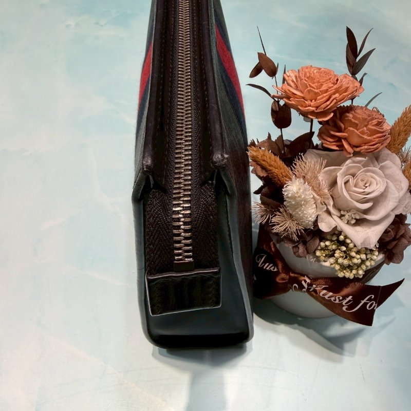 GUCCI 藍紅藍織帶手拿包-5