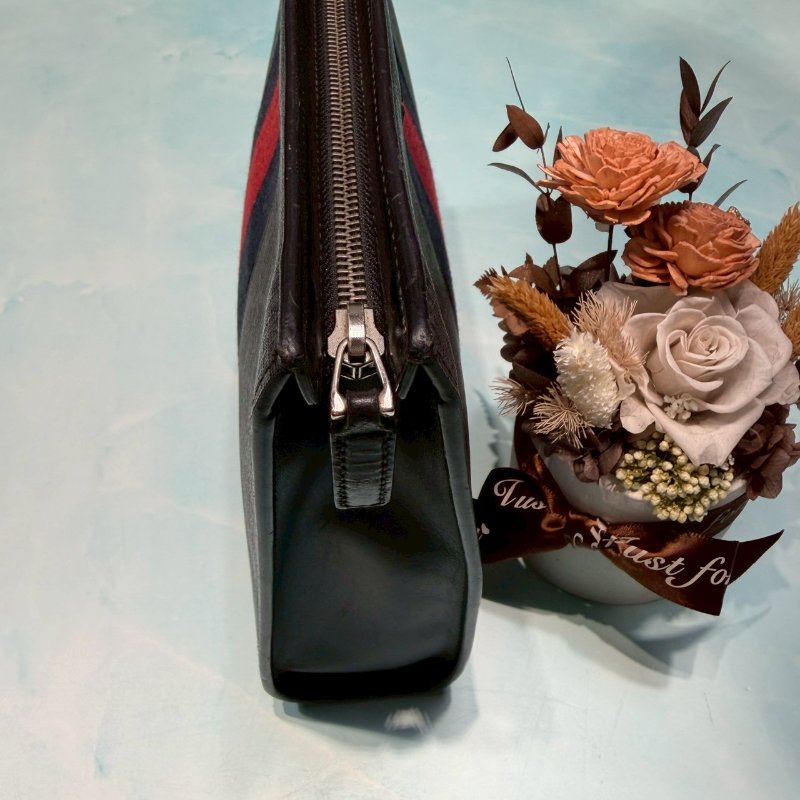 GUCCI 藍紅藍織帶手拿包-6