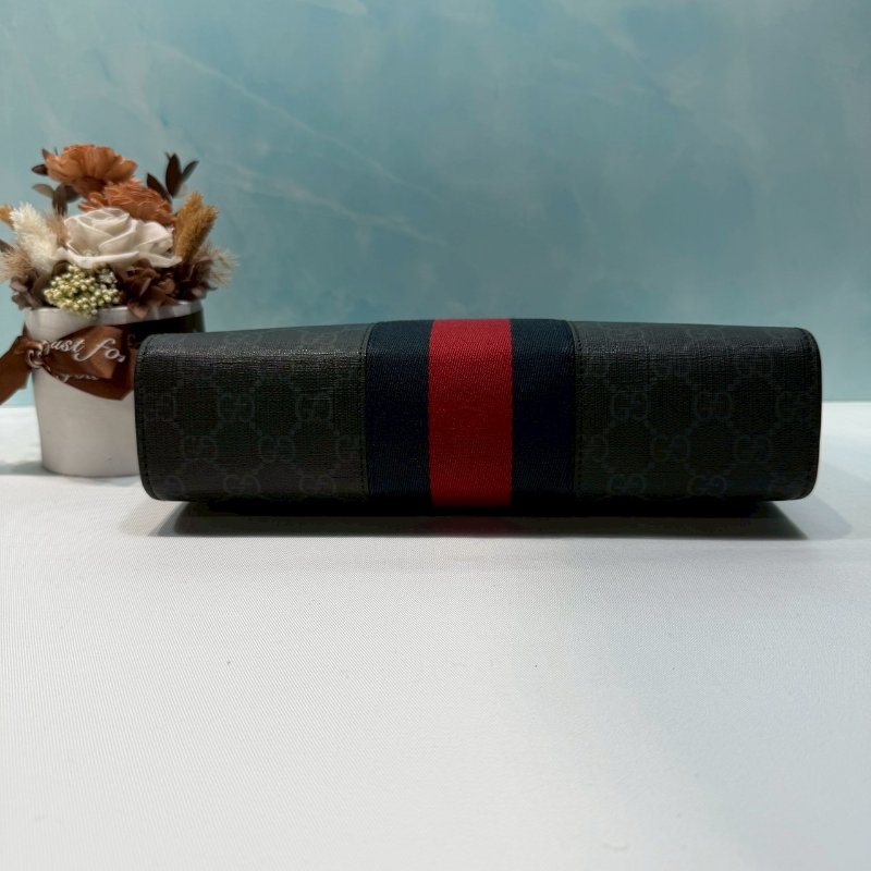 GUCCI 藍紅藍織帶手拿包-7