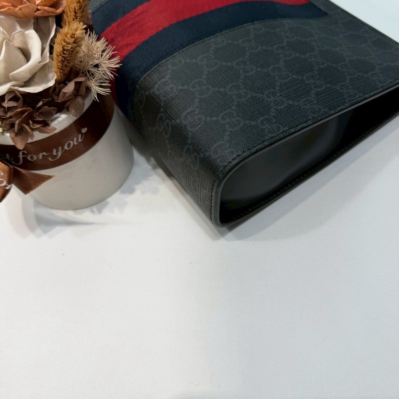 GUCCI 藍紅藍織帶手拿包-8