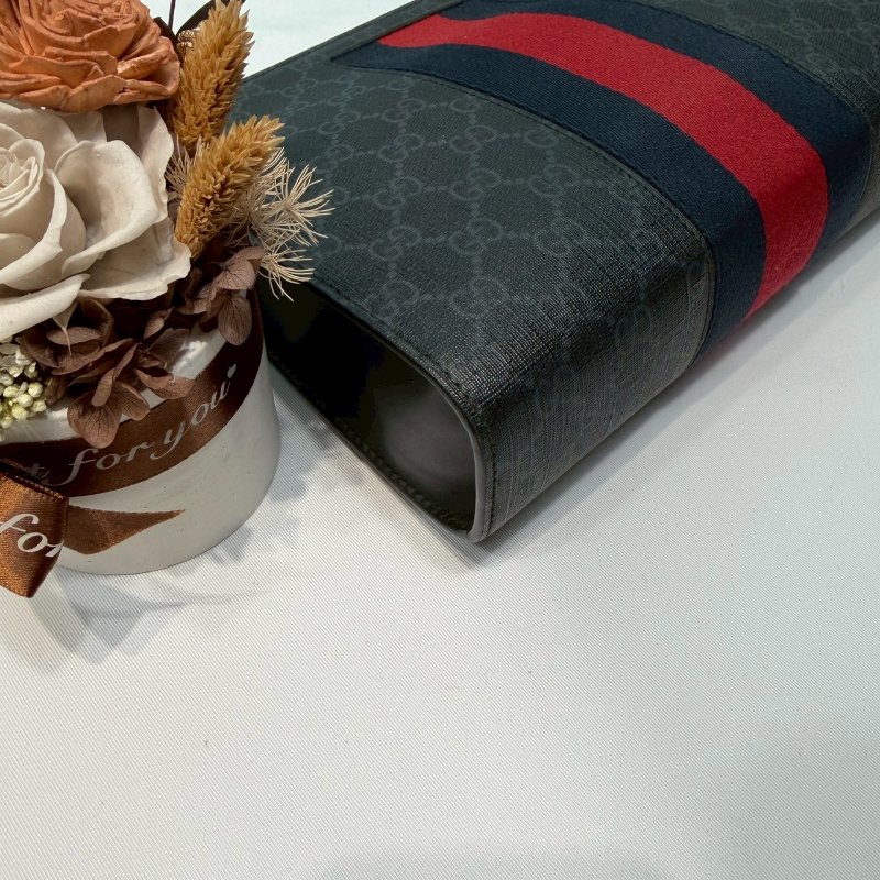 GUCCI 藍紅藍織帶手拿包-9