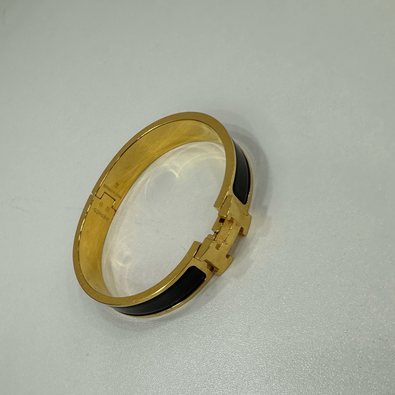 Hermes 愛馬仕 H金扣 黑琺瑯手鐲 SP-1