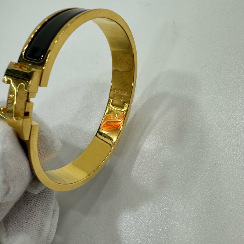 Hermes 愛馬仕 H金扣 黑琺瑯手鐲 SP-5